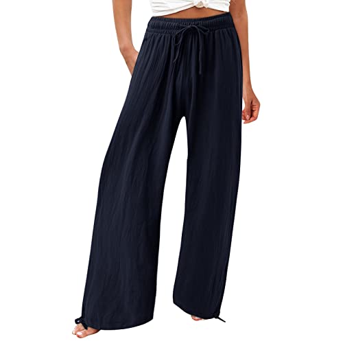 Sommerhose Damen Leicht, Hosenrock Lose Palazzo Hose Mit Taste Hohe Taille Dehnbar Lounge Baggy Elegant Weites Bein Hosen Grüne Hose Pants Angebote Des Tages Heute Blitzangebote(3-Dark Blue,Xxl) von Azruma