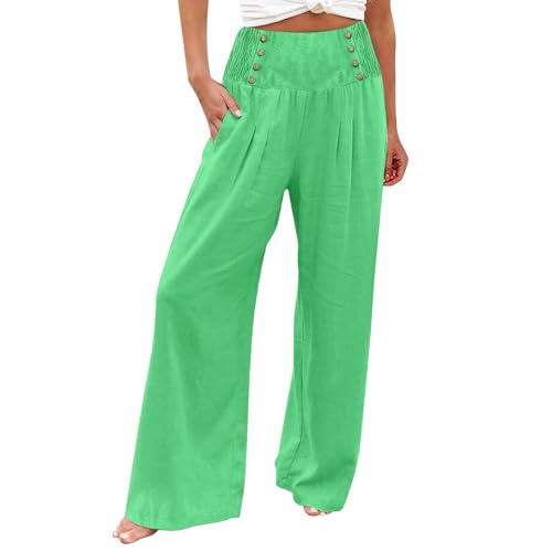 Sporthose Damen, Hose Weites Bein Damen Sommer Weisse Hosen Damen Lose Palazzo Hose Mit Taste Hohe Taille Dehnbar Lounge Baggy Weites Bein Hosen Yoga Hose Warehouse Deal Retourenware(2-Mint Green,S) von Azruma