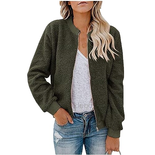 Strickjacken Für Damen Bomberjacke Damen Windbreaker Damen Gefüttert Frauen Warm Einfarbig Teddy-Fleece Zipper Stehkragen Langarm Kurz Fliegerjacke Mit Tasche Steppjacke Damen Winter (Armeegrün, Xxl) Strickjacken Für Damen Bomberjacke Damen Windbreaker Damen Gefüttert Frauen Warm Einfarbig Teddy-Fleece Zipper Stehkragen Langarm Kurz Fliegerjacke Mit Tasche Steppjacke Damen Winter (Armeegrün, Xxl) von Azruma