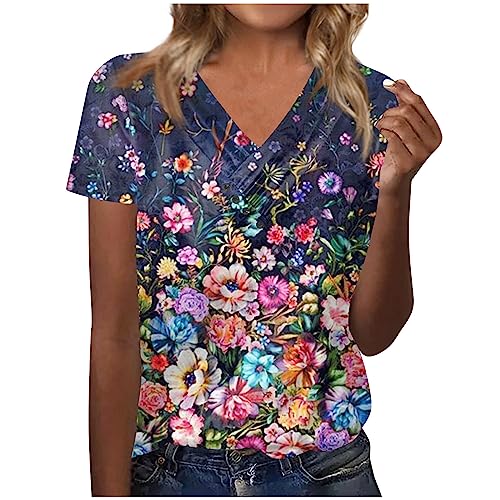 T Shirt Damen Grosse GröSsen Damen Bluse Elegant Laufshirt Damen Langarm Drucken Plissee V-Ausschnitt Kurzarm T Shirt Mit Tasten LäSsiges Button Down Tunika Oberteile Tennis Shirt Damen (2-Blue, 3Xl) T Shirt Damen Grosse GröSsen Damen Bluse Elegant Laufshirt Damen Langarm Drucken Plissee V-Ausschnitt Kurzarm T Shirt Mit Tasten LäSsiges Button Down Tunika Oberteile Tennis Shirt Damen (2-Blue, 3Xl) von Azruma
