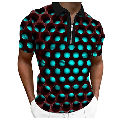 Azruma T Shirt Herren Top Boy Herren T-Shirt Sommer 3D Wabe PersöNlichkeit Drucken Revers Kurzarm Polo Shirt Mit ReißVerschluss Outdoor Golf Sport T Shirts Funktionsshirt (GrüN, L) von Azruma