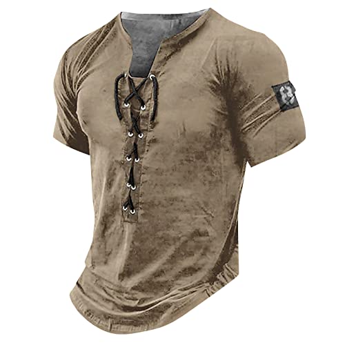 T Shirt Herren Weiß Shirt Shirt Herren Kurzarm V-Ausschnitt Kurzarm T-Shirts Mit SchnüRhemd Outdoor Regular Fit Trainingsshirt Mittelalter Hemd Freizeithemd Sweatshirt Sommerhemd BräUtigam Shirt von Azruma