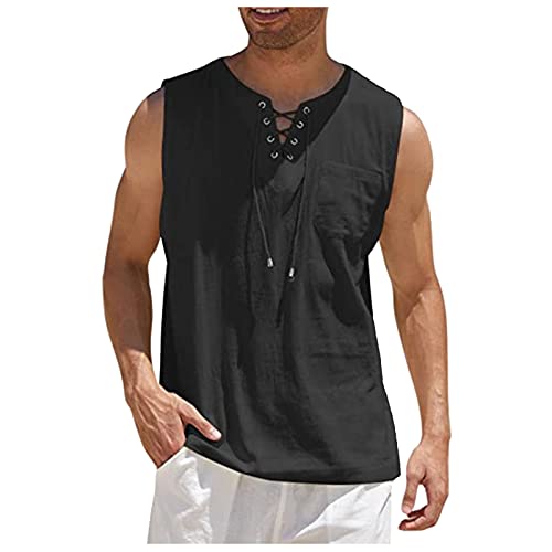 Tank Top Herren Sommer Bodybuilding Shirt Herren Shirt V Ausschnitt Tief Sommer Einfarbig Baumwolle Leinen Strand ÄRmelloses Hemd Mit SchnüRung Und Brusttasche Herren Tank Top Sommer ( Schwarz , Xxl ) Tank Top Herren Sommer Bodybuilding Shirt Herren Shirt V Ausschnitt Tief Sommer Einfarbig Baumwolle Leinen Strand ÄRmelloses Hemd Mit SchnüRung Und Brusttasche Herren Tank Top Sommer ( Schwarz , Xxl ) von Azruma