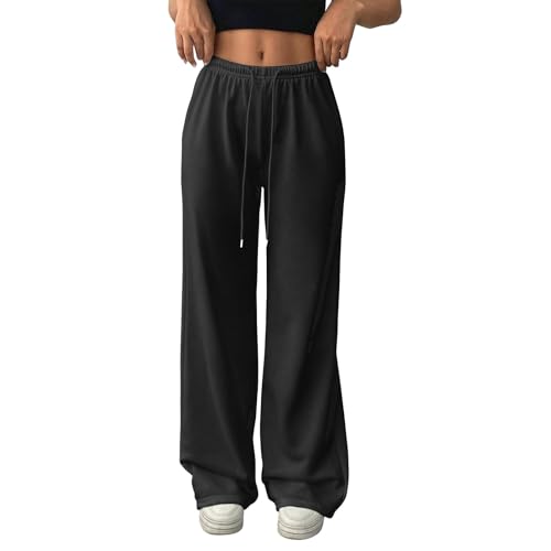 Warehouse Deal, Damen Große Größen Schwarze Hosen Damen Weit Y2K Weite Hose Palazzo Pants High Waist Weite Hosen Mit Taschen Elegant Damenhose Damenhosen Kurzgrößen Stretch Lounge Hose(Schwarz,M) von Azruma