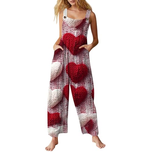 Warehouse Deal, Kleidung Damen Einteiler Damen Damen Valentinstag Spaghetti Herz Musterdruck Arbeitsoverall Cute Latzhose Lose Ärmellos Jumpsuit Turnanzug Damen Schlafanzug Damen Kuschelig(A04 Wine,L) von Azruma