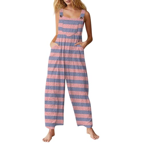 Warehouse Deals Angebote, Hosenanzug Damen Elegant Zweiteiler Damen Jumpsuit Damen Overall Ärmellos Leicht Und Luftig Latzhose Elegant Schick Sommerhose Turnanzug Schlafanzug Kuschelig(A02 Pink,M) von Azruma