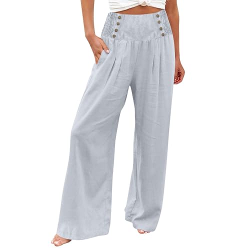 Yoga Hose Damen, Hosen Lose Palazzo Hose Mit Taste Hohe Taille Dehnbar Lounge Baggy Hose Elegant Weites Bein Hosen Hose Weites Bein Schwarze Stoffhose Meine Bestellungen Anzeigen(2-Light Gray,S) von Azruma