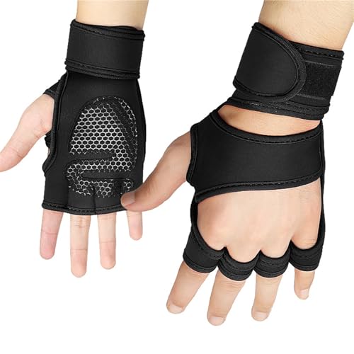 Azxcvbnm 1 Paar Gewichtheber-Handschuhe mit Handgelenkschlaufen für Powerlifting, Klimmzüge, Kreuzheben von Azxcvbnm