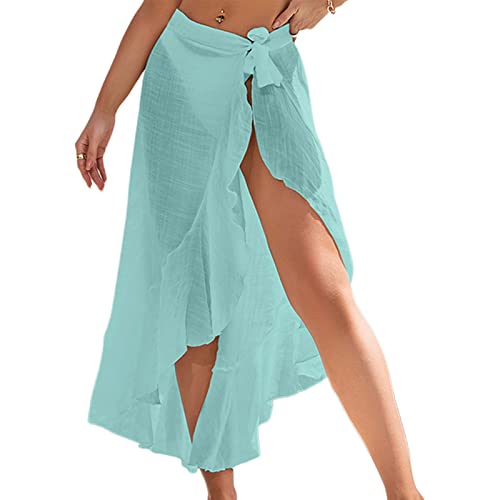 Azxcvbnm Damen Bademode Badeanzug Lang Durchsichtig Mit Rüschenbesatz Strand Sarong Badeanzug Wickelrock von Azxcvbnm