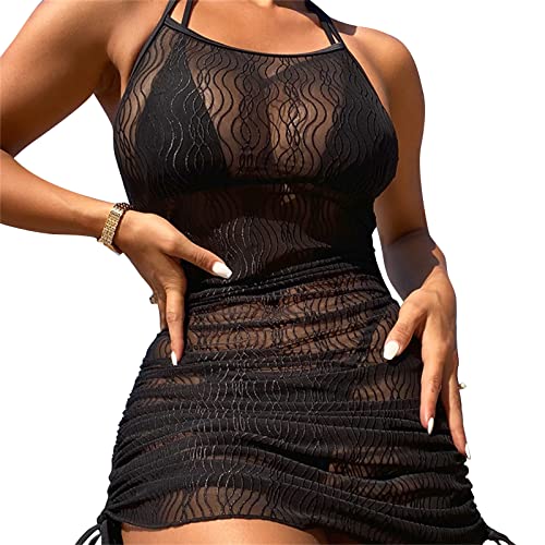 Azxcvbnm Frauen Bikinis Mesh Kleid Durchsichtige Badeanzug Up Badeanzug Up Neckholder Strand Kleid Für Urlaub von Azxcvbnm