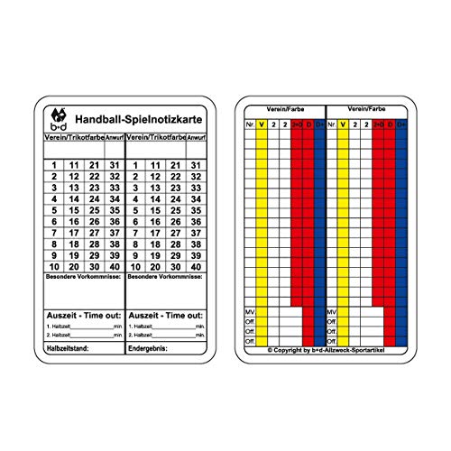 b+d Spielnotizkarten Handball 100 Stück Deutsch oder Französisch oder Englisch je nach Land b+d Spielnotizkarten Handball 100 Stück Deutsch oder Französisch oder Englisch je nach Land von b+d