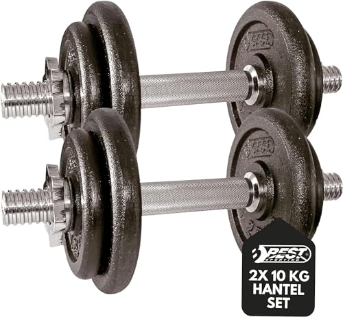 Best Sporting Hantelset Kurzhantel Hanteln 10 kg aus Gusseisen | Hantel verstellbar für Männer und Frauen | Für dein Workout und Fitnesstraining Zuhause | Adjustable dumbbell set (2X Sternverschluss) von B Best Sporting