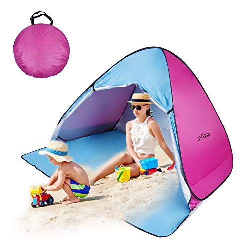 Pop-Up-Strandzelt, schnell sofort, automatisch, tragbar, Anti-UV-Sonnenschutz, Zelte, passend für 3–4 Personen für Outdoor-Camping, Angeln, Park-Picknick, Baby-Strandzelt (Blau-Rosa) von B Brand