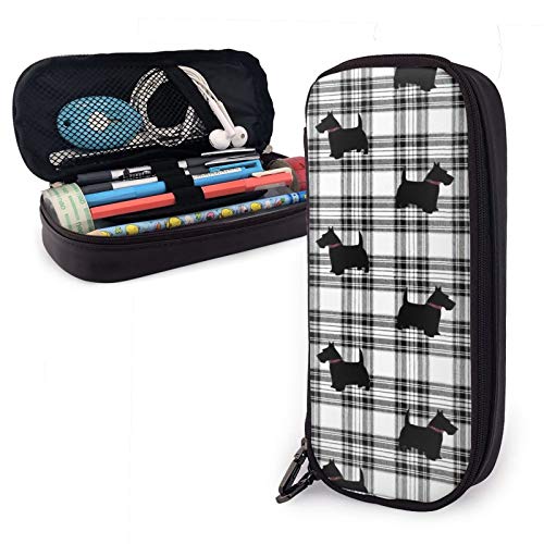 BAAROO Scottish Terrier Plaid Scotty Dog Pencil Case Big Capacity Pen Storage Bag Pouch Holder Box Leather Stationery Organizer, farbe, 5.0cm*10.5cm*20.5cm, federmäppchen von BAAROO