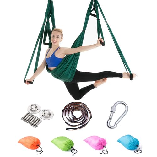 Yoga Hängematte Set Aerial Yogatuch Zum Aufhängen Hängematten Hammock Swing Therapieschaukel Schaukeltuch Yogagurt Hängetuch Inversion (dunkelgrün) von BABANI