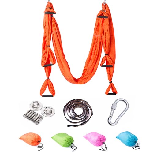 Yogatuch Zum Aufhängen Yoga Hängematte Set Aerial Hängematten Hammock Swing Therapieschaukel Schaukeltuch Yogagurt Hängetuch Inversion (orange) von BABANI