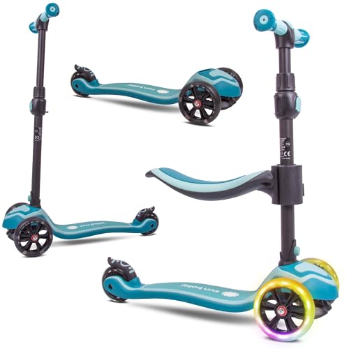 Sun Baby Roller Kinder 3 Jahre, Kinder Roller 3 in 1, Roller 3 Räder, LED-Räder, Verstellbarer Sitz (Türkis) von sun baby