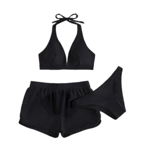 BABYVIVA 3-teiliger Damen Triangel Badeanzug Mit Badeshorts Damen Schwimmkostüme Neckholder Bikinis Oben Und Unten von BABYVIVA