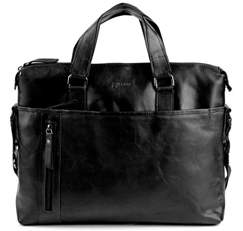 BACCINI Laptoptasche Leandro aus Premium Leder I Business-Tasche groß für Herren 15 Zoll extra Laptop-Hülle I Umhängetasche Aktentasche schwarz handgefertigt von BACCINI