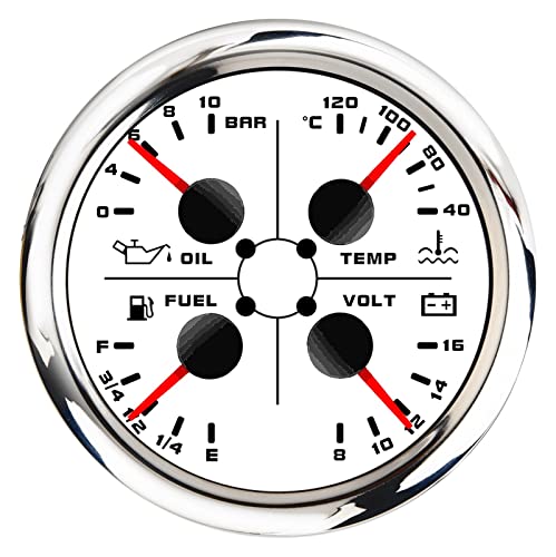 - 4 in 1 Kraftstoffstandsanzeige Wassertemperatur Öldruck Spannung Multifunktionsanzeige oder Sensor for Auto Boot Wohnmobil Camper Wasserstandsensor der Kraftstoffgebereinheit(Bar and Temp C-01) von BAFEIYA