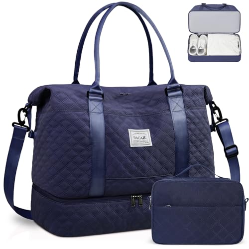 BAGAIL Reisetasche, Wochenendtasche für Damen, Übernachtung, Fitnessstudio, Tragetasche mit Nasstasche, Krankenhaus-Muttertasche für Arbeit und Lieferung, A-Gitter, Marineblau, Extra Large Set, von BAGAIL