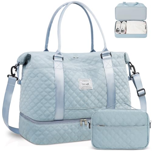 BAGAIL Damen-Reisetasche mit Gepäcktasche und Schultergurt, Sporttasche für Fitnessstudio, Schlaftasche aus Segeltuch mit Nass-Tasche für Make-up, A-Gitter, Hellblau, Extra Large Set, Verbesserte BAGAIL Damen-Reisetasche mit Gepäcktasche und Schultergurt, Sporttasche für Fitnessstudio, Schlaftasche aus Segeltuch mit Nass-Tasche für Make-up, A-Gitter, Hellblau, Extra Large Set, Verbesserte von BAGAIL