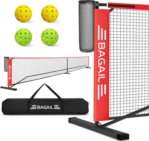 BAGAIL Tragbares Pickleball-Netz-Set, 6,9 m, reguläre Größe, Gurkenballnetz mit Ballsammler, Tragetasche, einfache Einrichtung für Innen- und Außeneinfahrt, Rot von BAGAIL