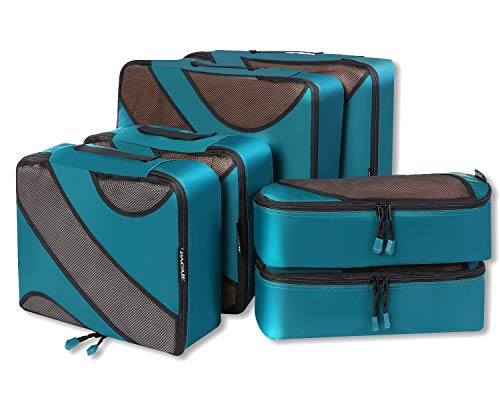 Bagail Packtaschen in Würfelform, Packing Cubes, 3 verschiedene Größen, Reisegepäck-Organizer, 6 Stück, blaugrün (türkis) - Tag003 von BAGAIL