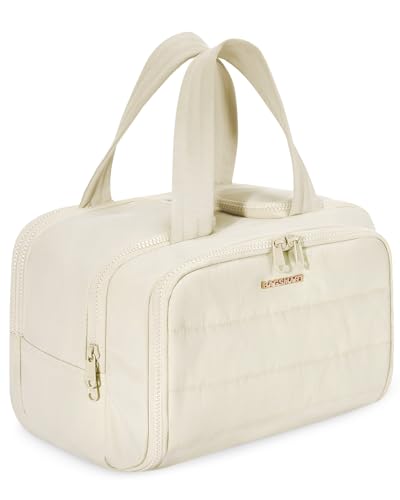 BAGSMART Reise Kulturbeutel, leichte, große, weit offene Reisetasche für Frauen, bauschiger Kosmetik Make up Taschen Organizer mit Griff für Zubehör, Essentials, Toilettenartikel, Beige BAGSMART Reise Kulturbeutel, leichte, große, weit offene Reisetasche für Frauen, bauschiger Kosmetik Make up Taschen Organizer mit Griff für Zubehör, Essentials, Toilettenartikel, Beige von bagsmart