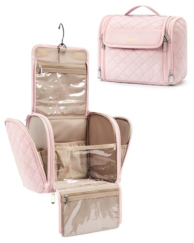 BAGSMART Make-Up Organiser, Groß Kulturbeutel Damen Gross Kulturtasche Zum Aufhängen, Kosmetiktasche kulturbeutel Waschtasche für Frauen & Mädchen, Rosa von bagsmart