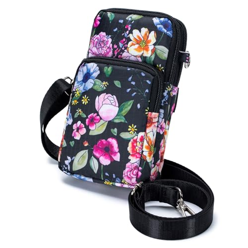 BAGZY Handytasche zum Umhängen Damen,Blumen Nylon 6,7 zoll Kleine Handy Umhängetasche Mini-Tasche Schultertasche mit Gurt Abnehmbarer Schultergur BAGZY Handytasche zum Umhängen Damen,Blumen Nylon 6,7 zoll Kleine Handy Umhängetasche Mini-Tasche Schultertasche mit Gurt Abnehmbarer Schultergur von BAGZY