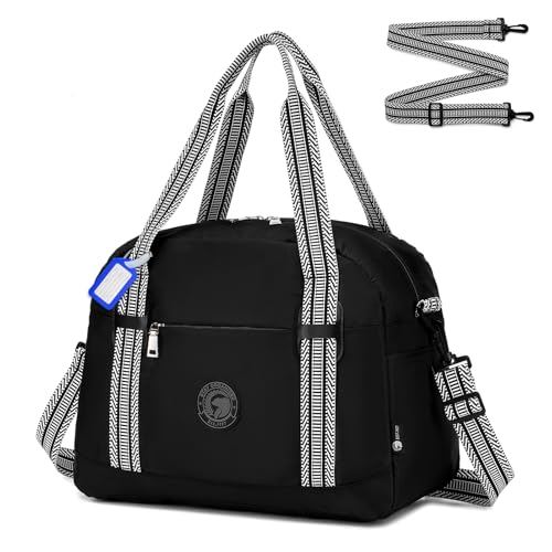 BAGZY Reisetasche Handgepäck Wizzair 40x30x20, 25L Weekender Sporttasche Taschen Koffer Tasche Wasserdicht Nylon Umhängetasche Kabine Handtaschen Hospital Bag，Schwarz von BAGZY