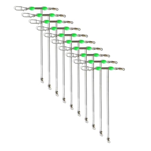 BAHJKASD 10-teiliges 3-Wege Rollwirbel Set In T Form Edelstahl Angelanschlüsse Mit Leuchtenden Perlen Für Nachtangeln von BAHJKASD