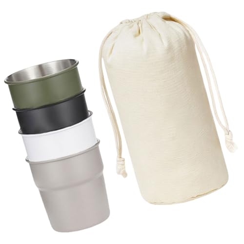 BAHJKASD 4 Stücke Stapelbare Camping Wasser Tasse Edelstahl Trinkbecher Camping Kaffee Milch Tassen Outdoor Reise Tassen Geschirr von BAHJKASD