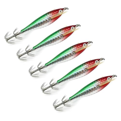 BAHJKASD 5Pcs Glow Haken Für Salzwasser Angeln Glow Tintenfisch Haken Schwimmende Horizontale Garnelen Köder Nacht Angeln Köder von BAHJKASD