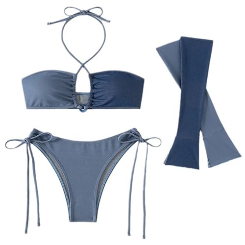 BAHJKASD Damen Badeanzug Mit Langen Ärmeln Weiblich Neckholder Badeanzug Damen Badeanzug Mit Schnürung Für Den Urlaub Surfen Strandkleidung von BAHJKASD