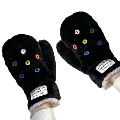BAHJKASD Knopf-Plüsch-Handschuhe, fingerlos, gefüttert, für Mädchen, Winter-Fäustlinge, Bekleidungszubehör, Outdoor, Radfahren, Skifahren von BAHJKASD