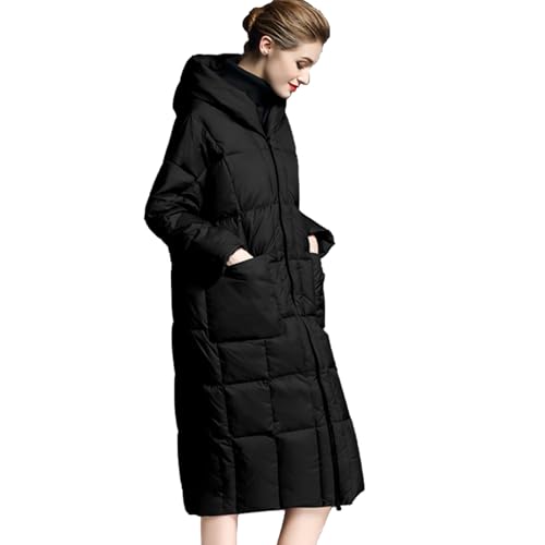 BAICAIBAI Damen Coat Leichte Daunenjacke wasserdichter Daunenparka Warmer Wintermantel Lange verdickte lockereregendichte Winterjacke Winddichte mit Kapuze,Noir,S von BAICAIBAI