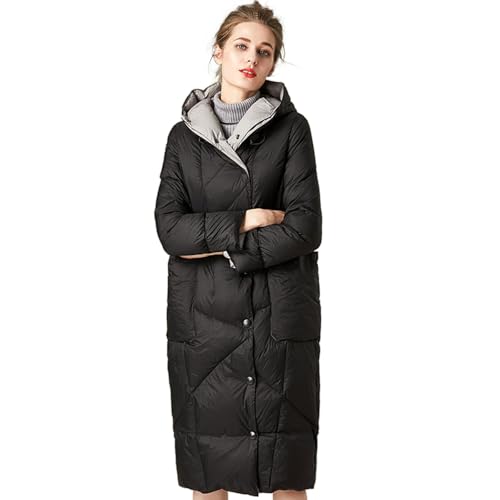 BAICAIBAI Damen Lange Wintermantel Verdickte Daunenjacke mit abzippbarer Kapuze Langarm Puffer Gesteppter Mantel Funktionsjacke Modischer Outdoor-Stil XS-XL,Black,L von BAICAIBAI