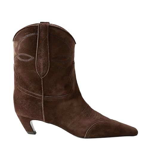 BAICAIBAI Damen Stiefel mit Niedrigem Bestickte Damenstiefel Kitten-Heel Quadratischer Spitze und Absatz Lässige Warme Gefüttert Winter Langschaft Boots,Dark,Brown von BAICAIBAI