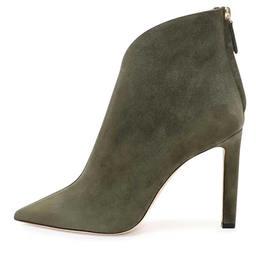 BAICAIBAI Damen Stiefeletten Absatzhöhe (11 cm - 13 cm) Spitze Wildleder Stiefeletten Damen Stiletto Handgefertigt Mode Beliebte Damenschuhe Abschlussball Büro,Green,34 von BAICAIBAI