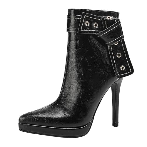 BAICAIBAI Damen Stiletto High Heel Stiefeletten Geschlossene Bequem mit Seitlichem Reißverschluss Kleid Party Schuhe Herbst und Winter Spitze Zehen Kurze Stiefel Mode Vielseitige,Noir,35 von BAICAIBAI