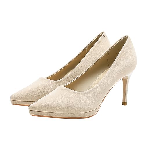 BAICAIBAI Damen Stiletto Hoher High Absatz Heel Geschlossene Spitze Zehenkappe Pumps Slip-on Hochzeit Dress Schuhe wasserdichte Plattform für Frauen Braut Abendkleid Partei,Apricot,38 von BAICAIBAI