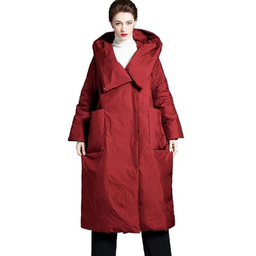 BAICAIBAI Damen Verdickte Wintermantel Parka Warm Wasserdicht Winterjacke LäNge Langer Down Mantel Softshelljacke Daunenparka Coat Mit Kapuze Pufferjacke,Claret,XL(160 g More) von BAICAIBAI