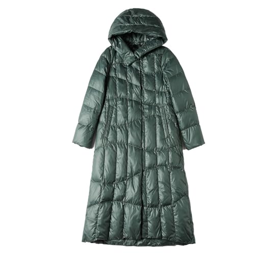 BAICAIBAI Damen Winterjacke Lange Daunenjacke Warm Jacke Steppjacke Wintermantel Casual Daunenmantel Outdoor Winterliche Entendaunenjacke Kniehohe verdickte Kapuzenjacke,Gray,Green von BAICAIBAI