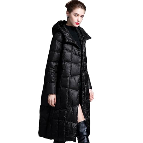 BAICAIBAI Damen Winterjacke Lange Daunenjacke Warm Jacke Steppjacke Wintermantel Casual Daunenmantel Outdoor Winterliche Entendaunenjacke Kniehohe verdickte Kapuzenjacke,Noir,M von BAICAIBAI