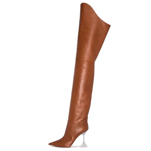 BAICAIBAI Kniehohe Stiefel für Damen Over-The-Knee Boot Absatzhöhe 10 cm Modische Overknee-Stiefel Spitze Zehenpartie Weinglas-Absätze Bequeme Herbst-/Winterschuhe,Coffee,41 von BAICAIBAI