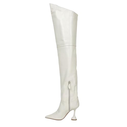 BAICAIBAI Kniehohe Stiefel für Damen Over-The-Knee Boot Absatzhöhe 10 cm Modische Overknee-Stiefel Spitze Zehenpartie Weinglas-Absätze Bequeme Herbst-/Winterschuhe,White,35 von BAICAIBAI