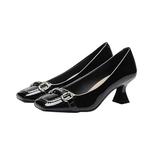 BAICAIBAI Mary Jane Damen Pumps mit Chunky Low Heel Kuadratischer Kopf Klassische Kleid-Schuhe Strasssteine Fashion Sicherheit Beruf für Frauen 6CM 34-40 EU,Noir,35 von BAICAIBAI