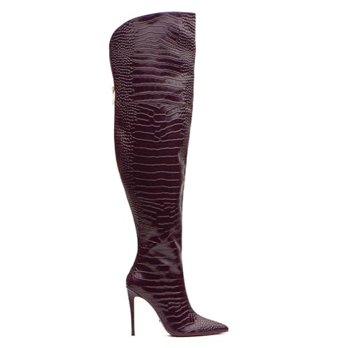 BAICAIBAI Overknee-Stiefel für Damen Absatzhöhe (11–13 cm) Modischer Overknee-Stiefel Bequeme Stiletto-Schuhe mit Spitzer Spitze für Tanzpartys Over The Knee Boots,Wine,36 von BAICAIBAI